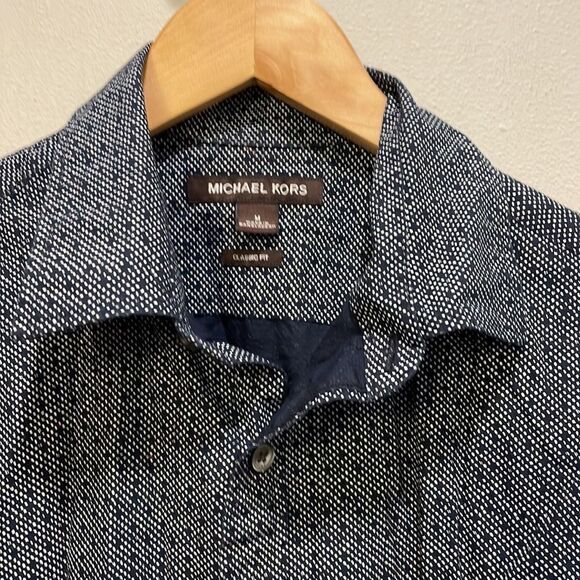 Michael Kors Mens navy blue and white polka dot relaxed fit button down shirt - Picture 4 of 10